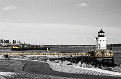 Portland Breakwater Light on a Cold Winter Day - BW